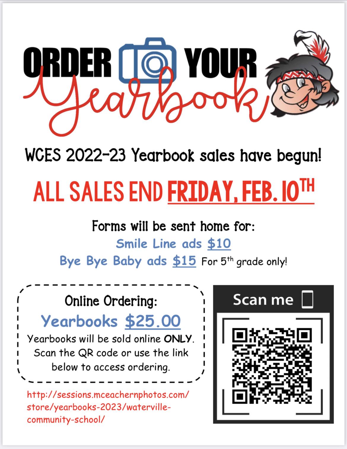 Yearbook order information and QR code