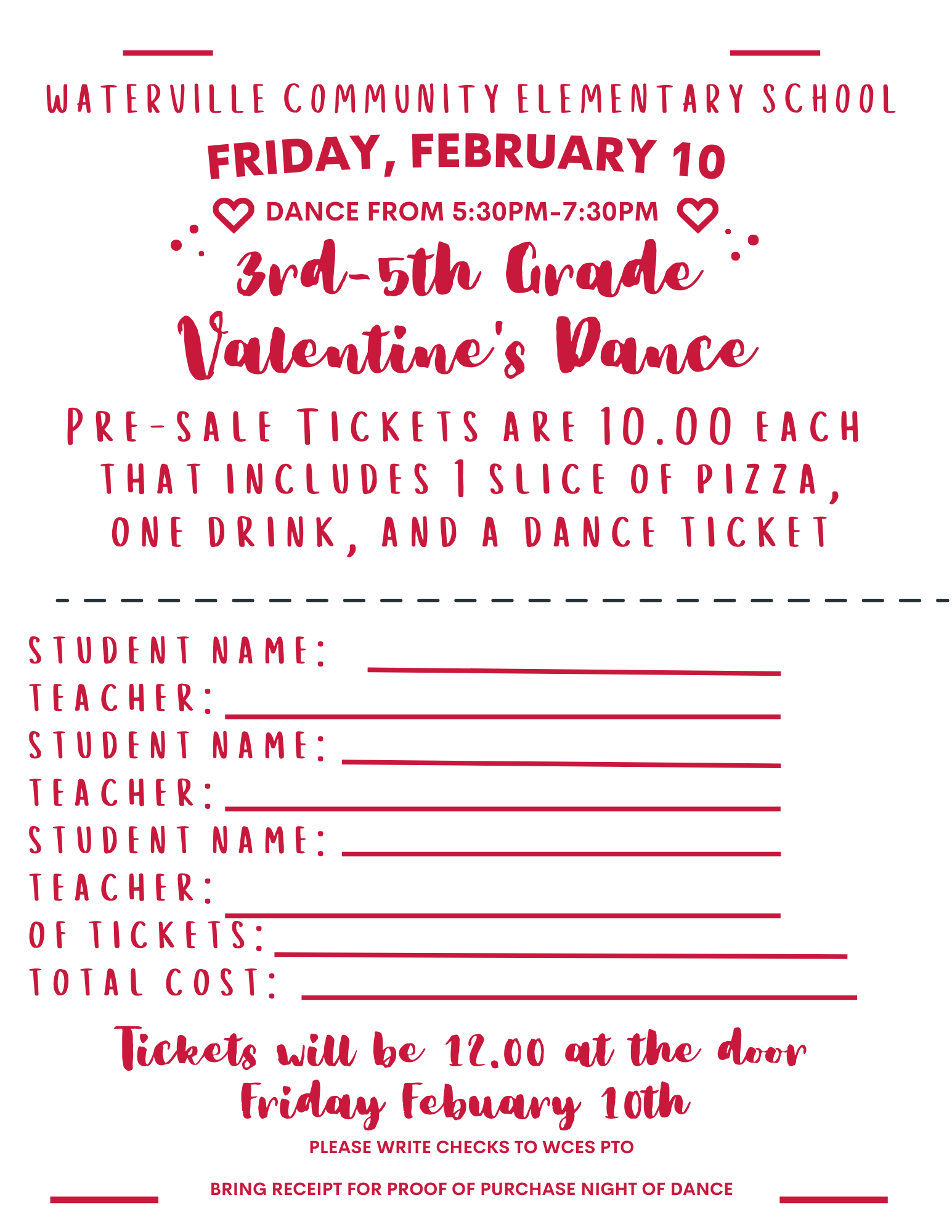 Registration form for Valentine's Dance